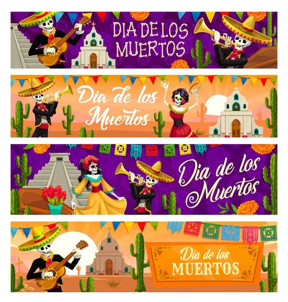 Dia Los Muertos Skelettvektorbanner Des Mexikanischen Tages Der Toten Catrina — Stockvektor