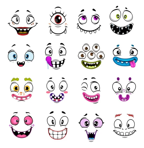 Monstro Bonito Enfrenta Design Desenhos Animados Com Vetor Emoticons Halloween — Vetor de Stock