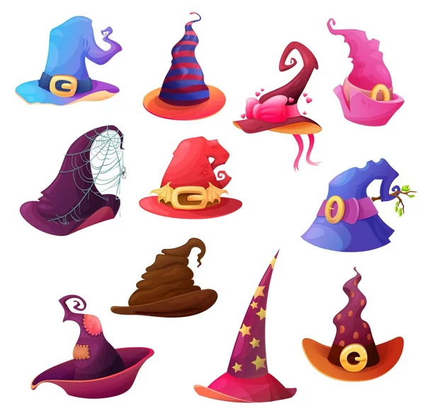 Witch Wizard Hat Cartoon Icons Vector Halloween Horror Holiday Magic — Stock Vector