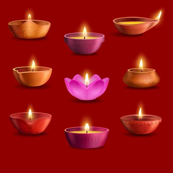 Diwali Diya Lâmpadas Festival Luz Indiana Deepavali —  Vetores de Stock