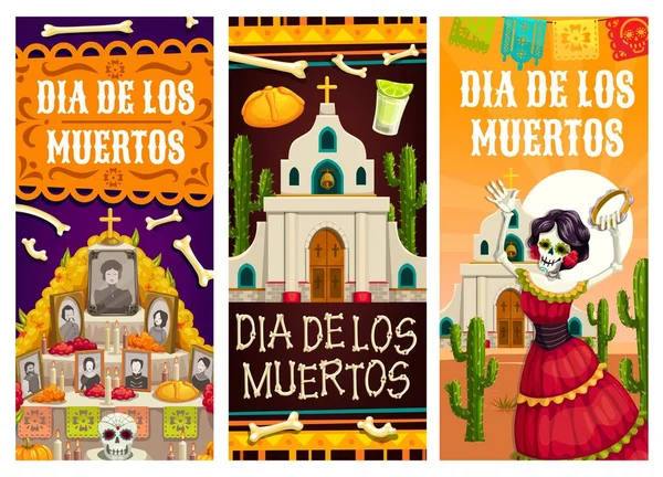 Day Dead Vagy Dia Los Muertos Vektor Zászlók Mexikói Fiesta — Stock Vector