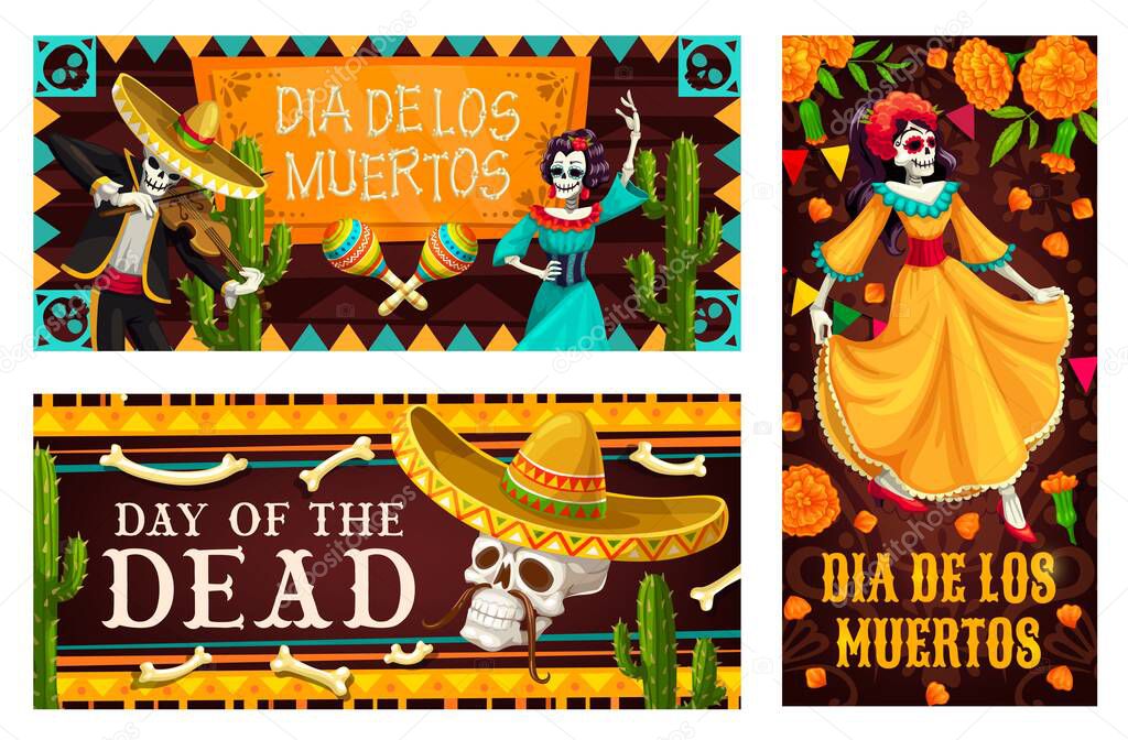 Banderas vectoriales Day of the Dead con esqueletos de Dia de los