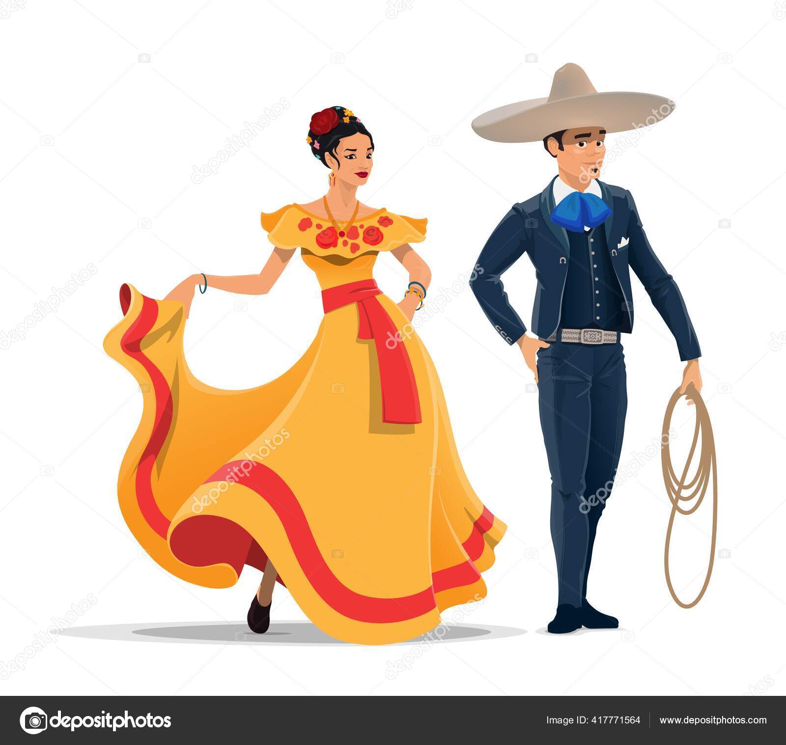 Image vectorielle Personnage Dessin Animé Vectoriel Mexicain Homme Femme  Avec Des Vêtements par ©VectorTradition - 417771564, image size:1600x1517