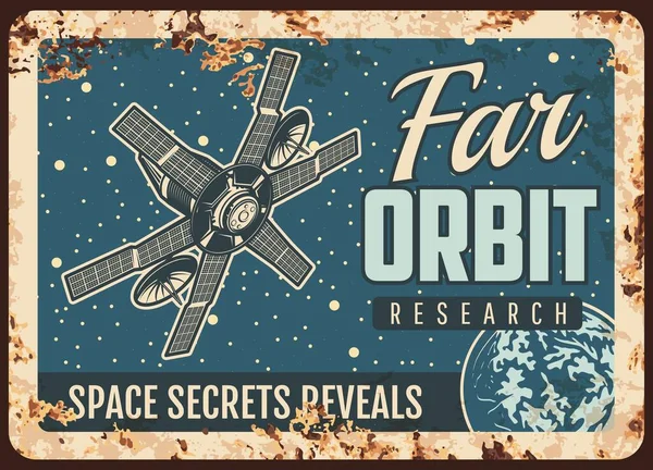 Satelliten Weit Orbit Forschungsvektor Rostige Metallplatte Die Interplanetare Wissenschaftliche Mission — Stockvektor