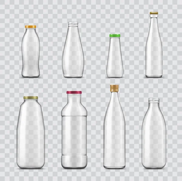 Botella Frasco Maquetas Realistas Contenedores Vidrio Vectorial Aislados Sobre Fondo — Vector de stock