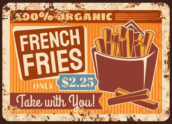Frites Fast Food Plaque Métallique Rouillée Boîte Vectorielle Avec Côtelettes — Image vectorielle