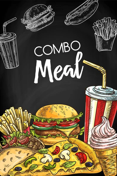 Fast Food Takeaways Chalkboard Menu Cover Template Soda Cup Straw — Stock Vector
