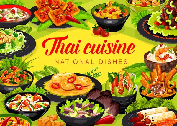 Thajská Kuchyně Vektor Asijské Jídlo Jarní Závitky Thajský Salát Hovězím — Stockový vektor