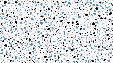 Mavi, gri ve siyah terrazzo seramik seramik desen, terazo mozaik zemin, terazzo mermer mermer taş döşeme dokusu. Vector italyan terazzo gri kaya soyut deseni mermer ve granit renkli parçalar