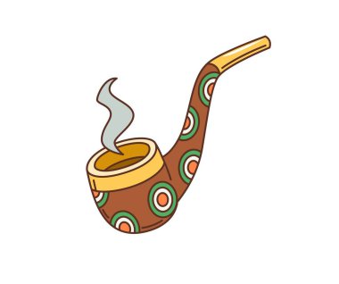 Çizgi film eski moda cüce sigara piposu, Aziz Patrick Günü bayram eşyası. İzole vektör ikonik aksesuar, kıvrımlı, şablon ve dumanlı ahşap boru, şenlikli İrlanda folklorunu vurgulamak için kullanılır.