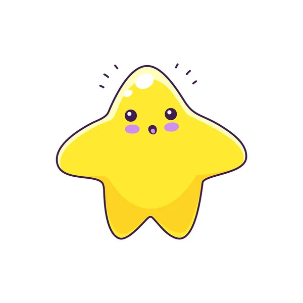 Cartoon Cute Star Funny Emoji Kawaii Twinkle Character Surprised Amazed — Stock Vector