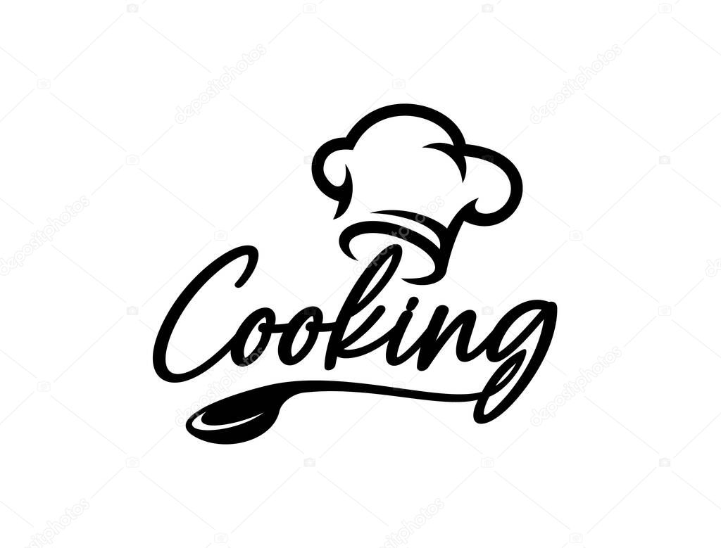 Cooking icon of chef toque hat and ladle spoon for restaurant or cuisine, vector emblem. Chef cooking hat or toque cap in silhouette line for cooking school, gourmet cuisine restaurant or gastro bar