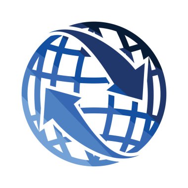 Küre ile okları simge. Düz renk tasarımı. Vektör çizim.