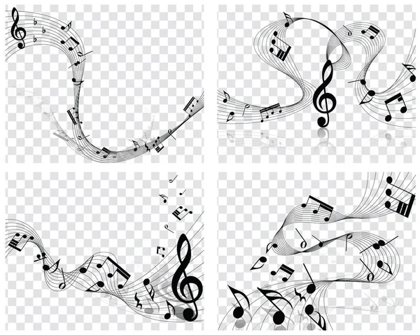 Musical Designs Elements Music Staff Treble Clef Notes Black White — Stock Vector