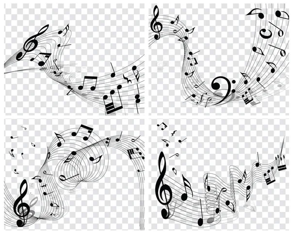 Musical Designs Elements Music Staff Treble Clef Notes Black White — Stock Vector