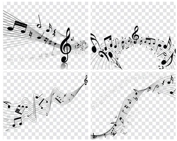 Diseños Musicales Con Elementos Del Pentagrama Musical Trébol Clef Notas — Vector de stock