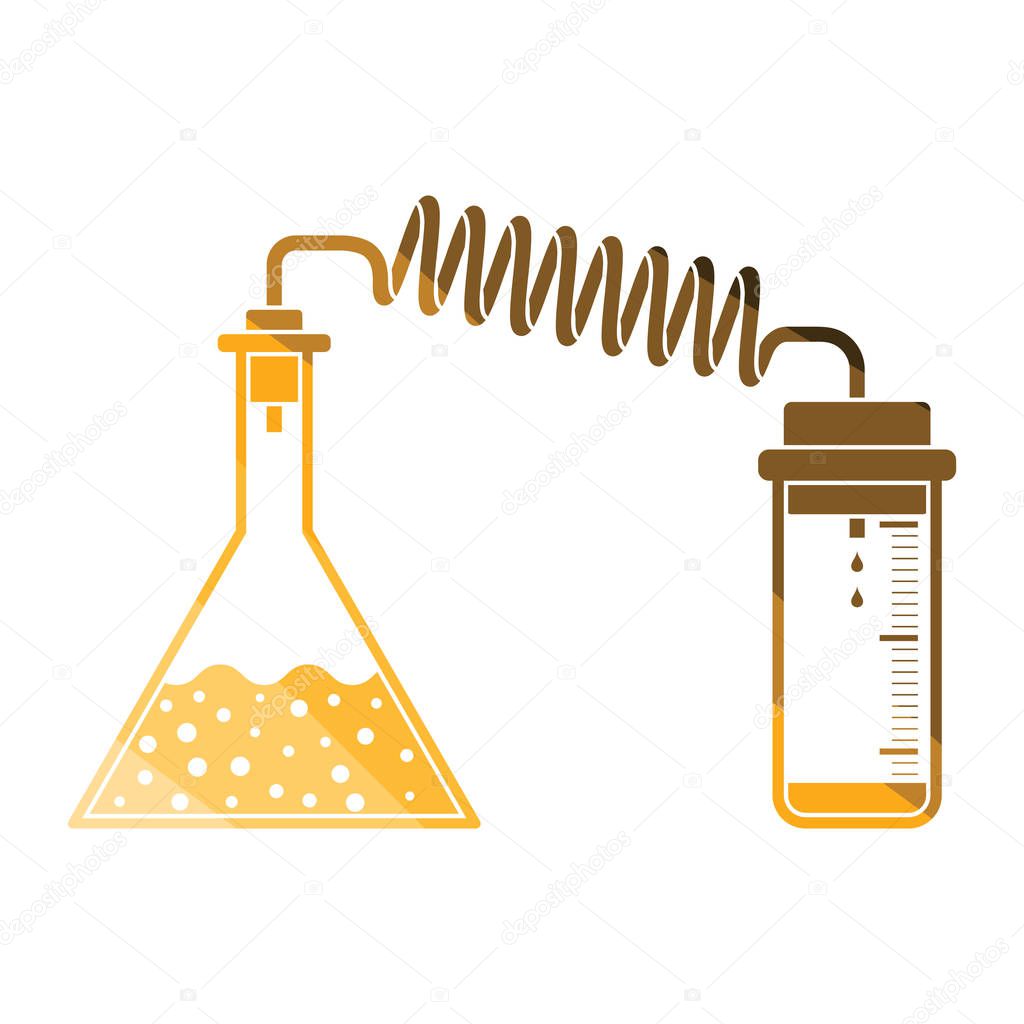 Icon of chemistry reaction with two flask. Flat color design. Vector illustration.