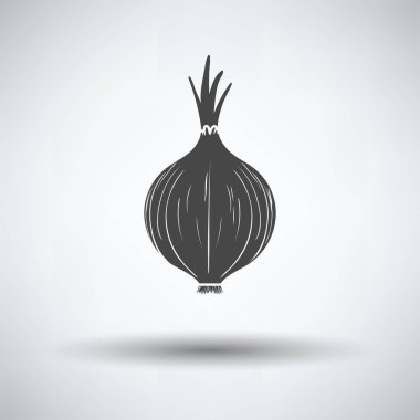 Yuvarlak gölge gri arka plan üzerine soğan simgesi. Vektör çizim.