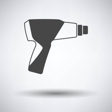 Yuvarlak gölge gri arka plan üzerinde elektrik endüstriyel kurutma makinesi simgesi. Vektör çizim.