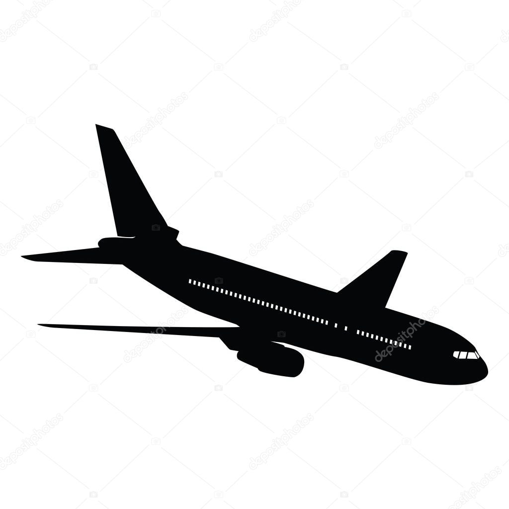 Airplane silhouette on white background. Vector illustration.