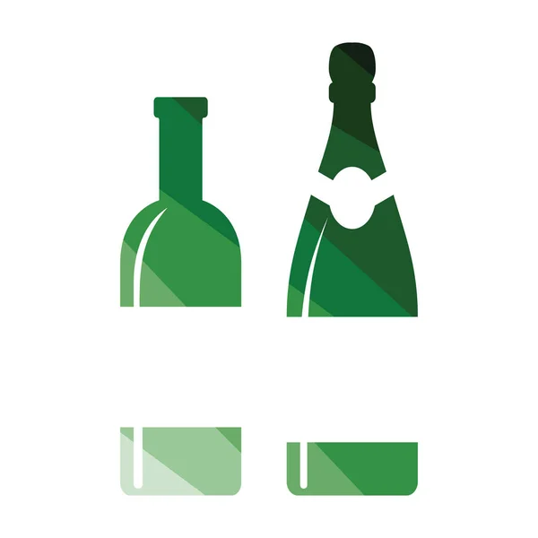 Wijn Champagneflessen Icoon Vlakke Kleur Ontwerp Vector Illustratie — Stockvector