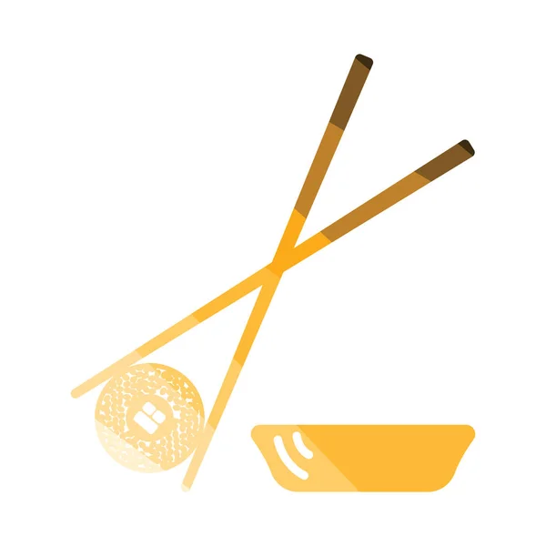 Sushi Met Sticks Icoon Vlakke Kleur Ontwerp Vector Illustratie — Stockvector