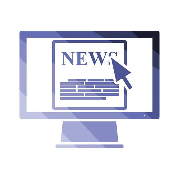 Monitor Met News Icon Vlakke Kleur Ontwerp Vector Illustratie — Stockvector