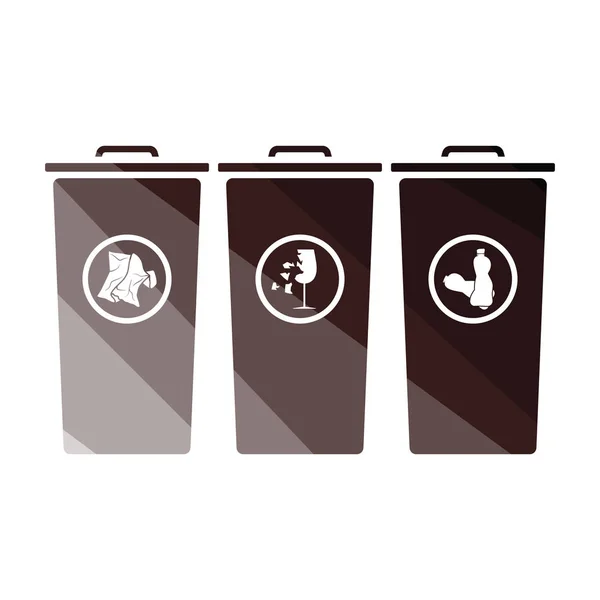 Recipientes Lixo Com Ícone Lixo Separado Design Cor Plana Ilustração — Vetor de Stock