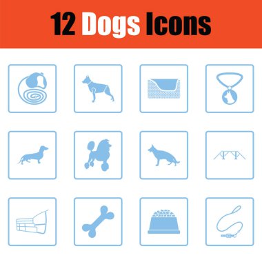 Köpekler Icon set. Mavi gövde tasarımı. Vektör çizim.