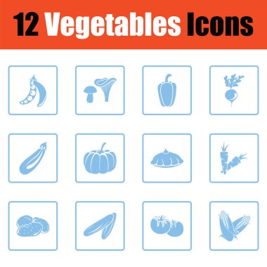 Sebze Icon set. Mavi gövde tasarımı. Vektör çizim.