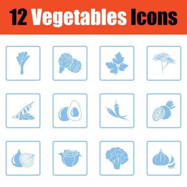 Sebze Icon set. Mavi gövde tasarımı. Vektör çizim.