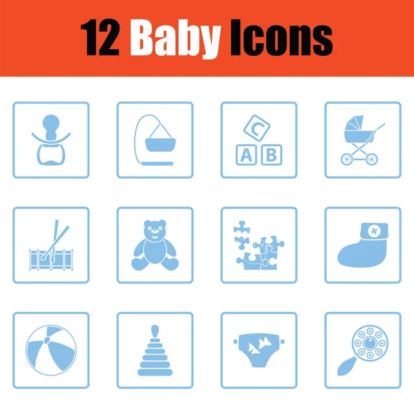 Set Van Baby Iconen Blauw Frame Ontwerp Vectorillustratie — Stockvector