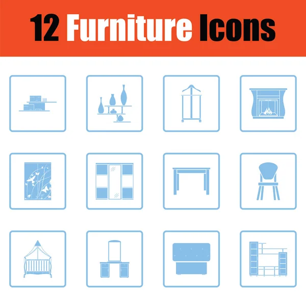Set Iconos Muebles Para Hogar Diseño Marco Azul Ilustración Vectorial — Archivo Imágenes Vectoriales