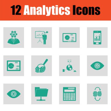 Analytics Icon set. Yeşil gri tasarımı. Vektör çizim.