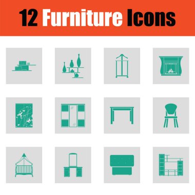 Ev mobilyaları Icon set. Yeşil gri tasarımı. Vektör çizim.