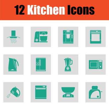 Mutfak Icon set. Yeşil gri tasarımı. Vektör çizim.