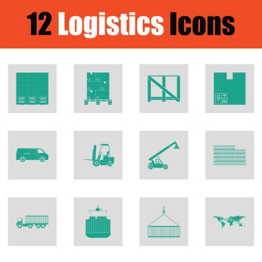 Lojistik Icon set. Yeşil gri tasarımı. Vektör çizim.