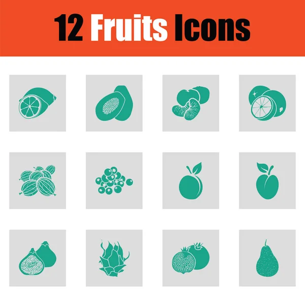 Set Fruits Icons Green Gray Design Vector Illustration — Stock Vector