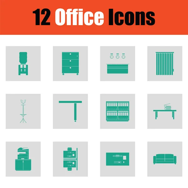 Conjunto Iconos Muebles Oficina Verde Sobre Diseño Gris Ilustración Vectorial — Vector de stock