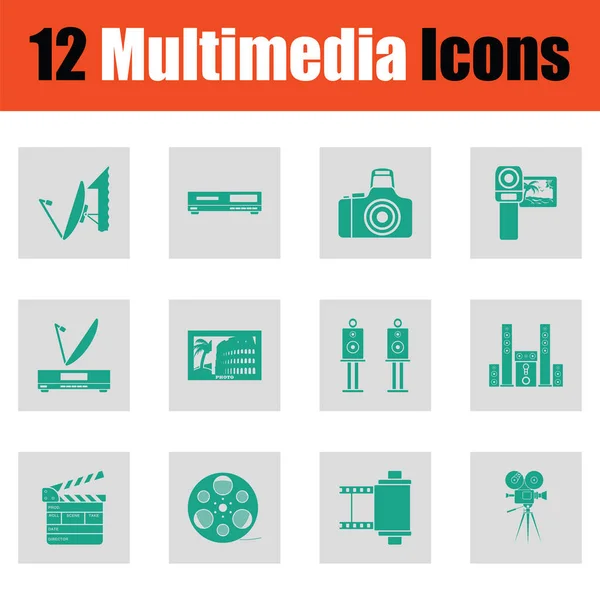 Set Van Multimedia Iconen Groen Grijze Ontwerp Vectorillustratie — Stockvector