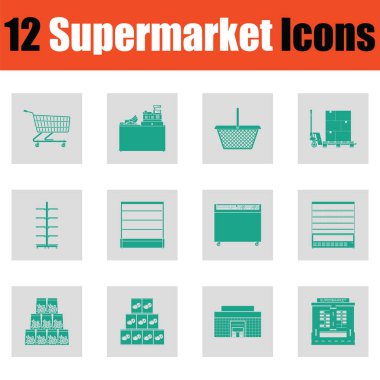 Süpermarket Icon set. Yeşil gri tasarımı. Vektör çizim.