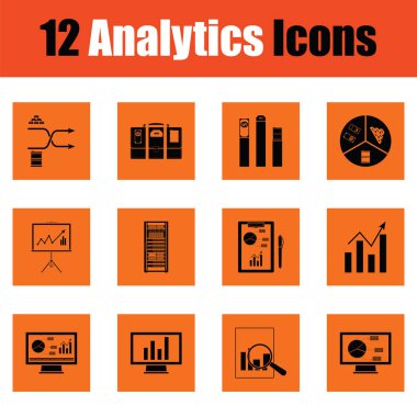 Analytics Icon set. Turuncu tasarım. Vektör çizim.