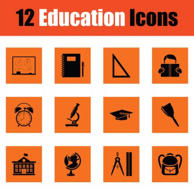 Eğitim Icon set. Turuncu tasarım. Vektör çizim.
