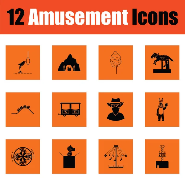 Conjunto Iconos Del Parque Atracciones Diseño Naranja Ilustración Vectorial — Archivo Imágenes Vectoriales