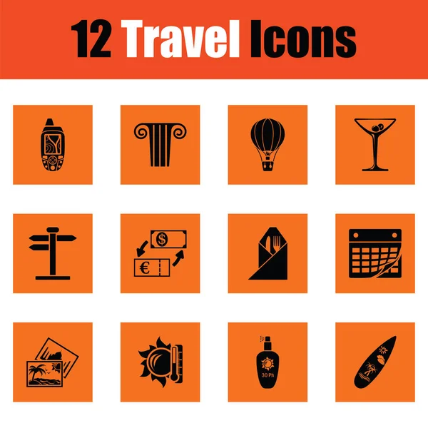 Reise Icon Gesetzt Orange Design Vektorillustration — Stockvektor