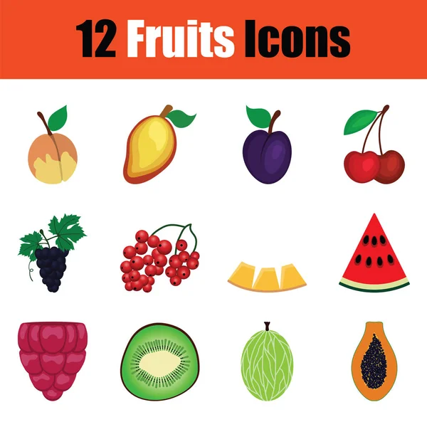 Set Icone Frutta Design Del Colore Illustrazione Vettoriale — Vettoriale Stock