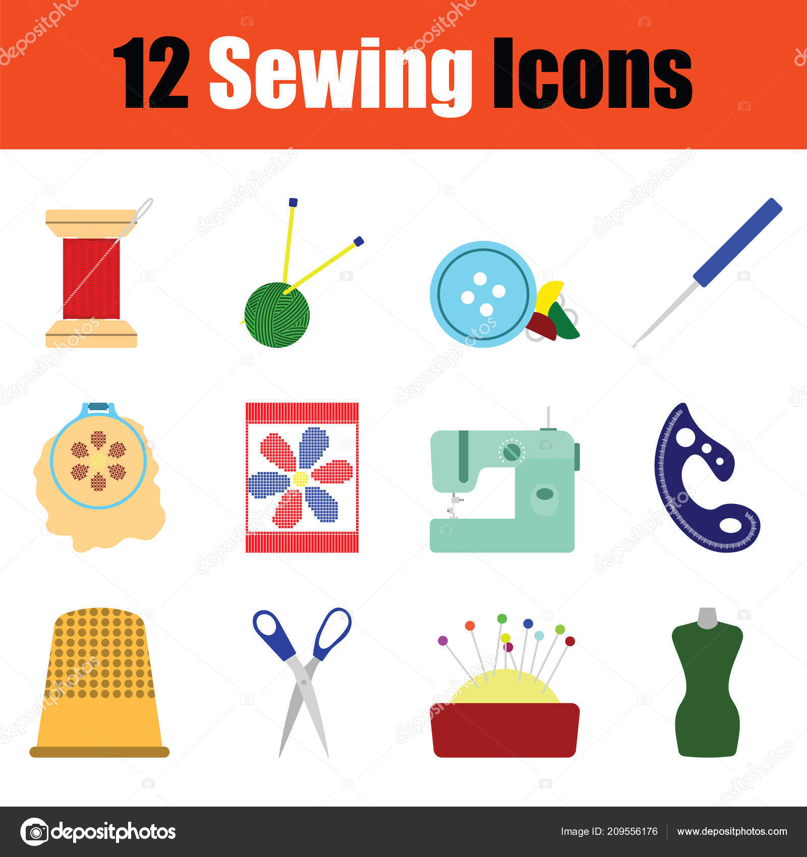 Set Sewing Icons Gradient Color Design Vector Illustration Stock Vector ...