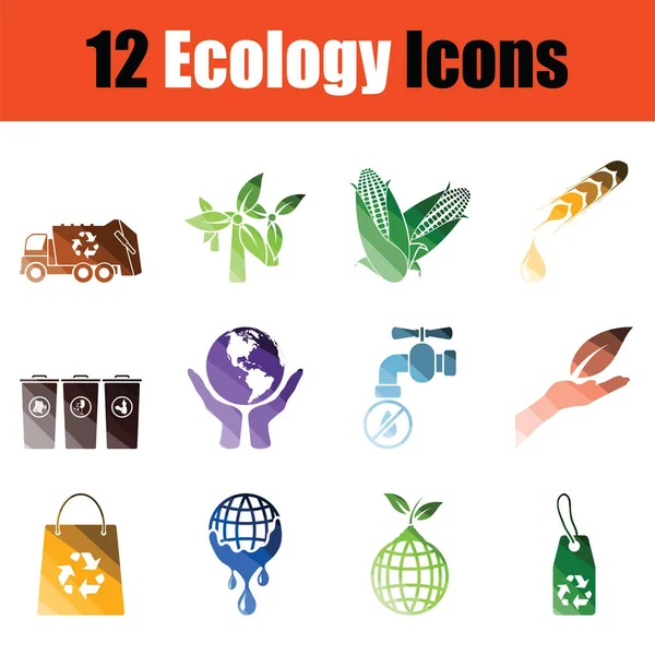 Ensemble Icônes Écologie Conception Couleur Dégradée Illustration Vectorielle — Image vectorielle