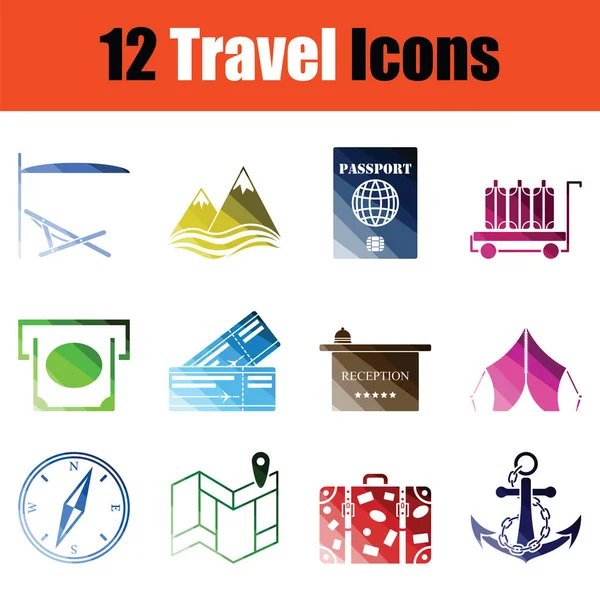 Set Icone Viaggio Gradiente Design Del Colore Illustrazione Vettoriale — Vettoriale Stock