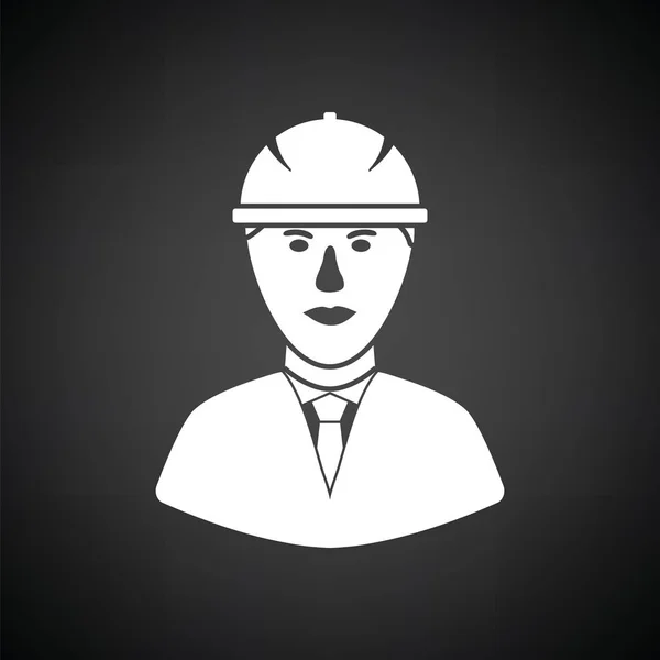 Icono Cabeza Del Trabajador Construcción Casco Fondo Negro Con Blanco — Vector de stock